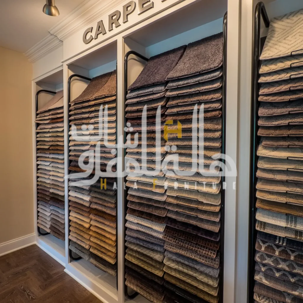 Carpet samples on display at Hala Furniture showroom in Al Quoz Dubai